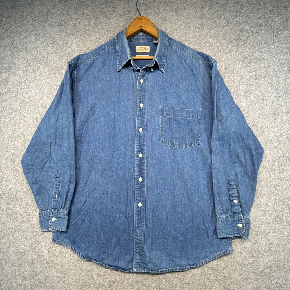 Vintage St Johns Bay Ring Spun Denim Button Down Shirt Workwear Mens Large 90s